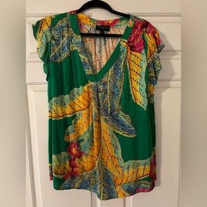 Cynthia Rowley Green Tropical Print Blouse